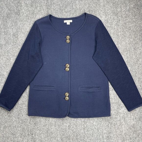 Coldwater Creek Sweaters - Coldwater Creek Cardigan Sweater Womens Large Navy Button Front Pockets Cotton